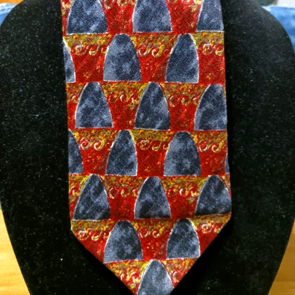 Ermenegildo Zegna Men's Silk Necktie1 ITALY Abstract RED GRAY EUC